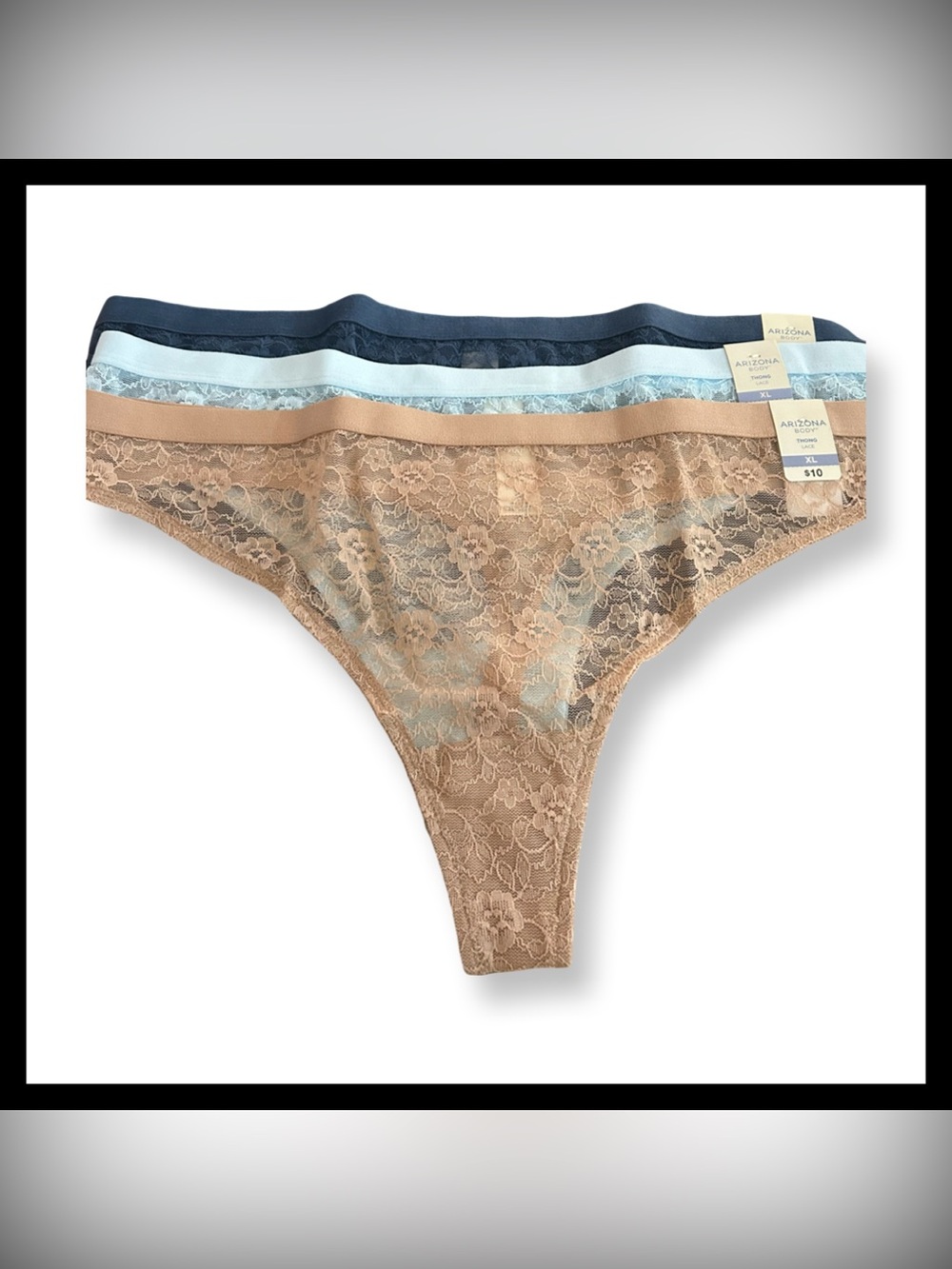 NWT-3 Pk Bundle Arizona Body All Over Lace Thong Panty